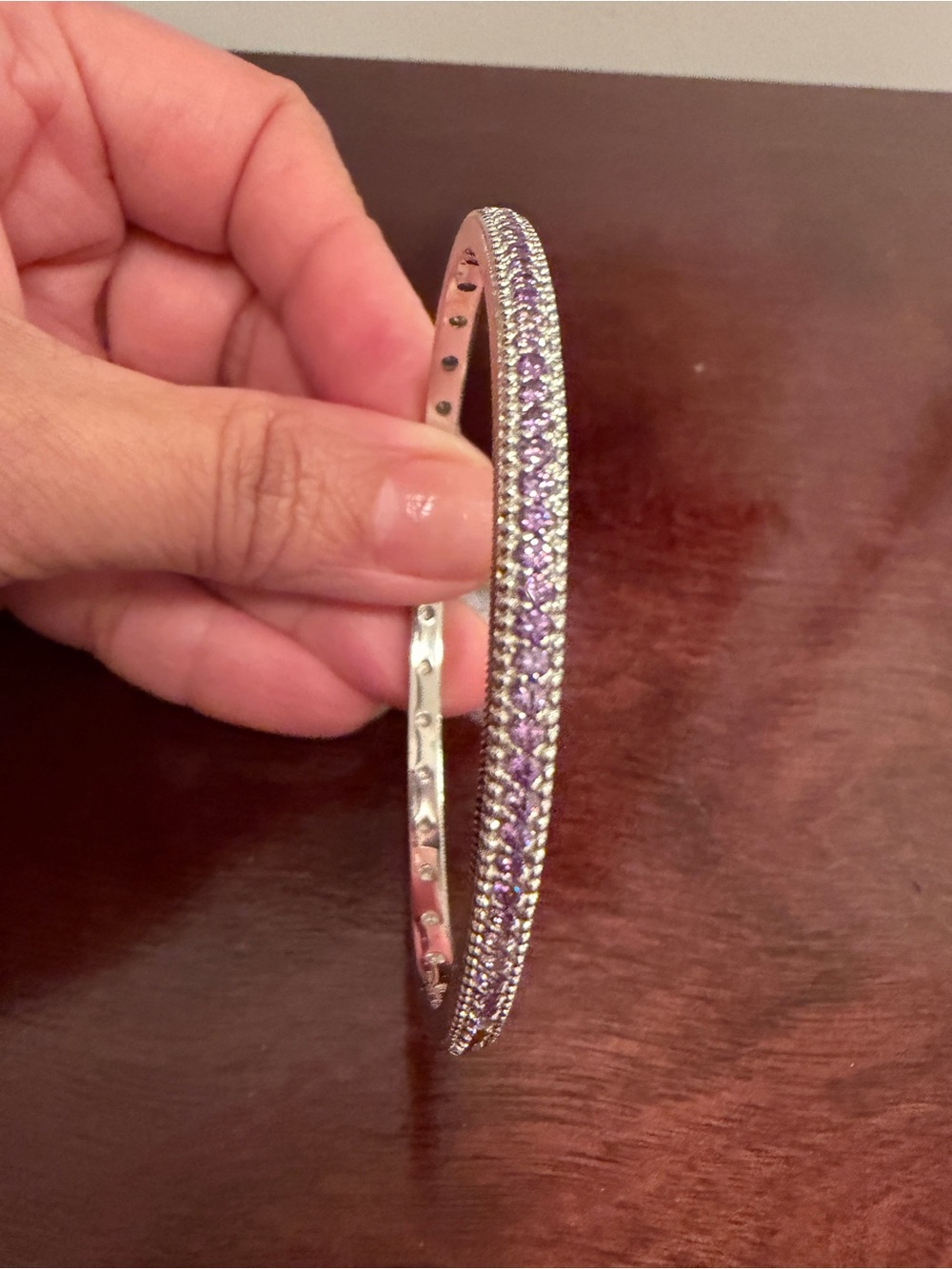 Judith Ripka sterling silver Purple gemstones slip on Bangle bracelet